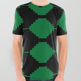 Green + Black Southwestern Ethnic Primitive Pattern All Over Graphic Tee