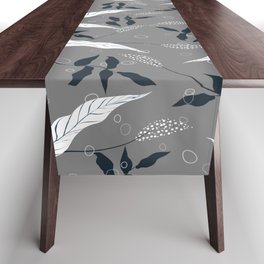 Leaf Pattern On Grey Background Table Runner