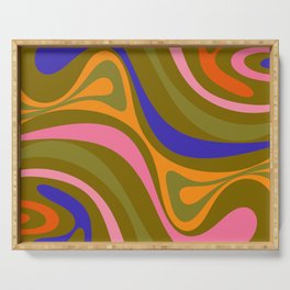 New Groove Colorful Retro Swirl Abstract Pattern Olive Green Blue Pink Orange Serving Tray