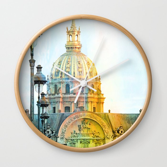 Paris France Les Invalides Cathedral Mixed Media Art Wall Clock
