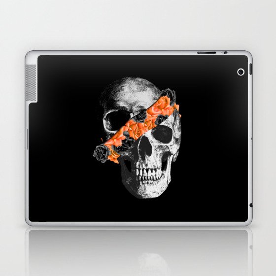 Torn skull black and orange roses gothic Laptop & iPad Skin