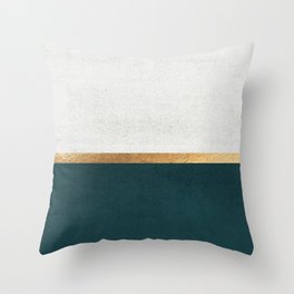 Deep Green, Gold and White Color Block Throw Pillow