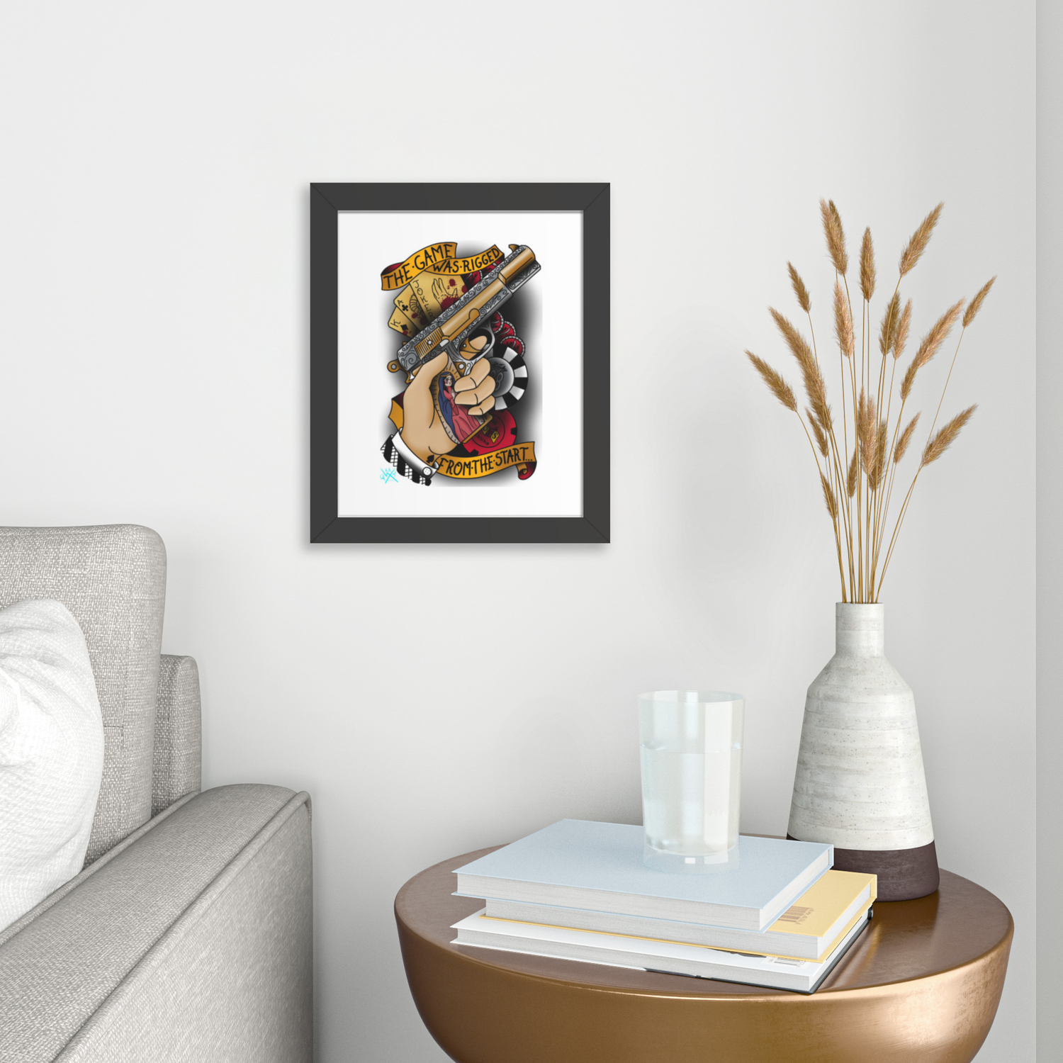 the-game-was-rigged-from-the-start-framed-art-print-by-quantum-tattoo-art-society6
