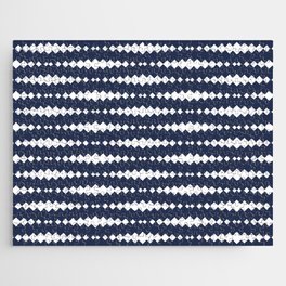 Navy Blue and White Geometric Horizontal Striped Pattern Jigsaw Puzzle