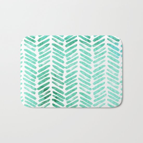 Handpainted Chevron pattern - light green and aqua - stripes #Society6 Bath Mat