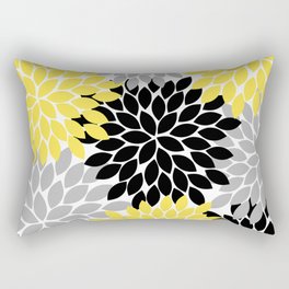 Yellow Black Gray Flower Burst Floral Pattern Rectangular Pillow