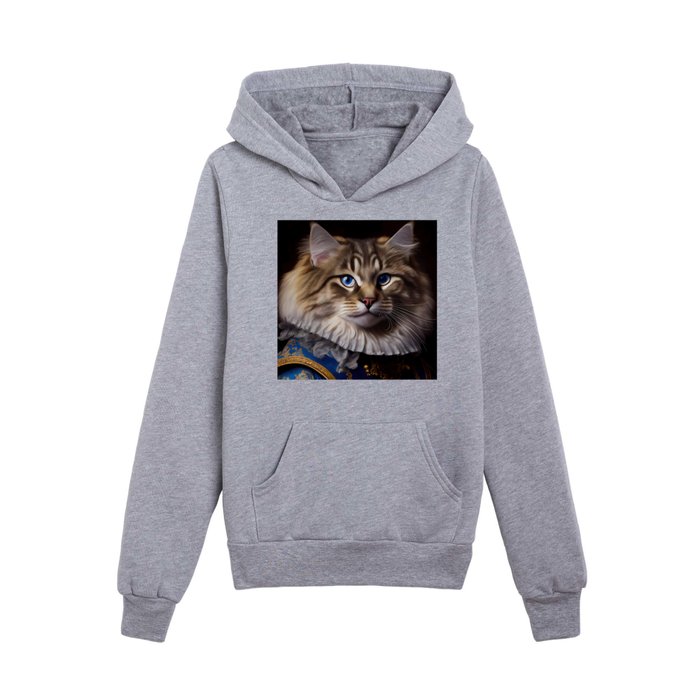 American Bobtail Cat Breed Portrait Royal Renaissance Animal Painting Kids Pullover Hoodie