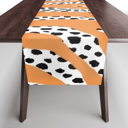 Dalmatian Polka Dot Spots and Zebra Stripes (black/white/orange) Table Runner