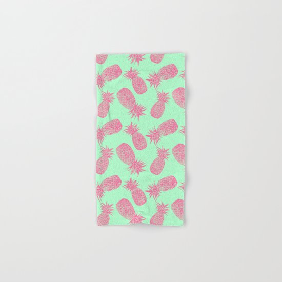 Pineapple Pattern - Mint & Crimson Hand & Bath Towel