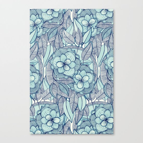 Teal Magnolias - a hand drawn pattern Canvas Print