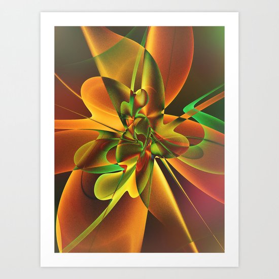 Abstract Flower - gold and green Art Print
