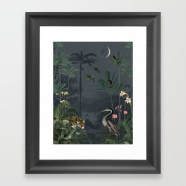 Tropical jungle palms and exotic animals | Framed Art Print
