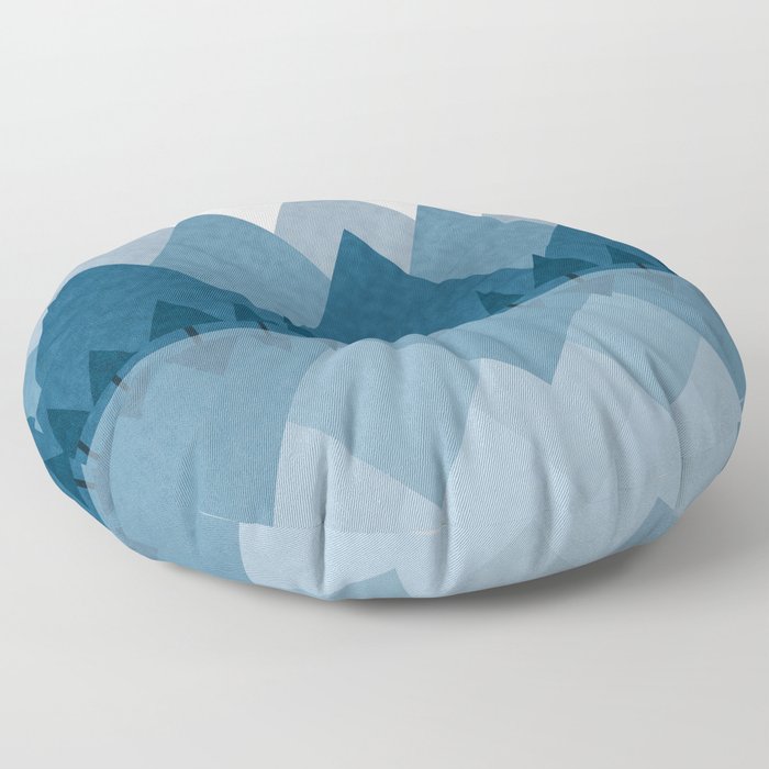 Calming Abstract Geometric Mountains Blue Floor Pillow