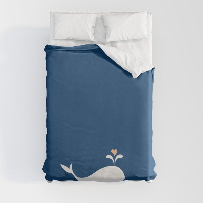 Whale in Blue Ocean with a Love Heart Duvet Cover