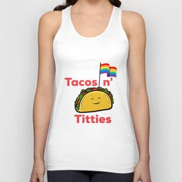 Tacos and titties funny quote with cartoon LGBTQ Taco pride rainbow flag Unisex Tank Top