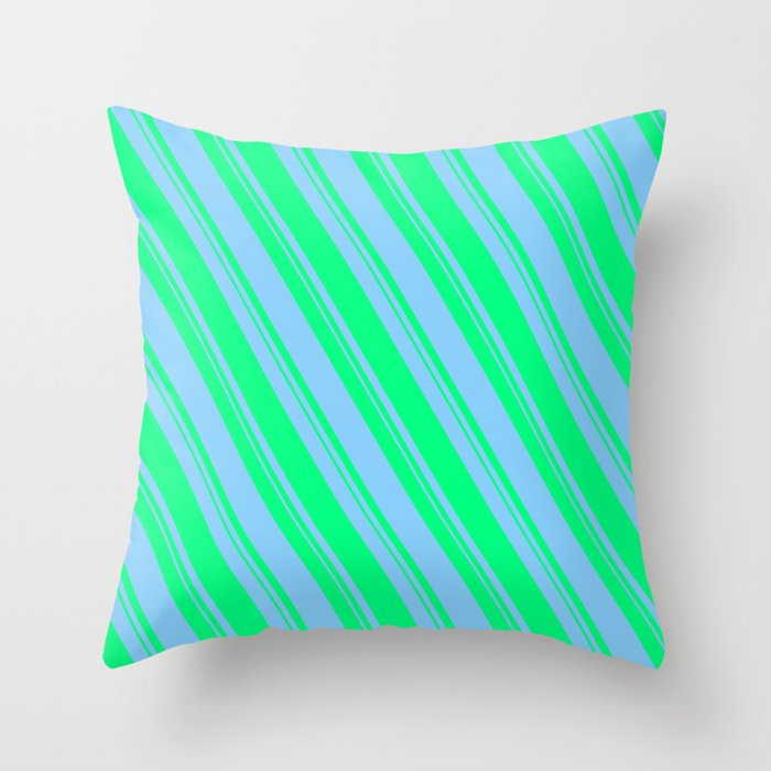 Light Sky Blue and Green Colored Pattern of Stripes Throw Pillow