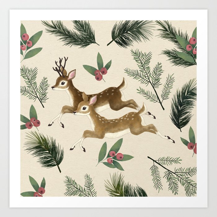 winter deer // repeat pattern Art Print