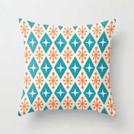 Mid Century Modern Atomic Age Googie Pattern 107 Turquoise and Orange Throw Pillow