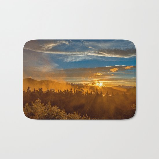 Misty Gold Mountain Sunset Bath Mat