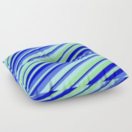 [ Thumbnail: Turquoise, Light Green, Blue, and Royal Blue Colored Stripes/Lines Pattern Floor Pillow ]