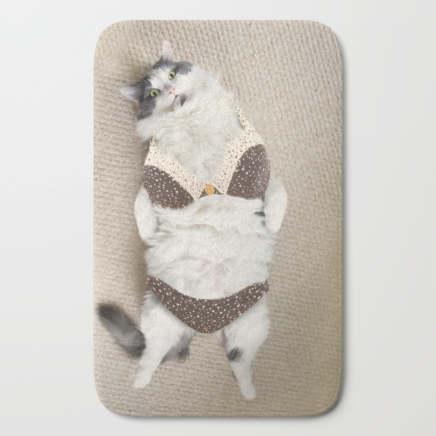 Fat Cat Wearing Bikini Bath Mat By Sdominick Society6
