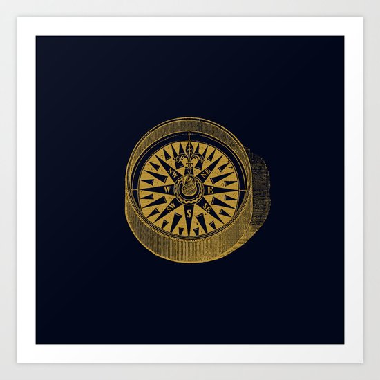 The golden compass I- maritime print with gold ornament Art Print
