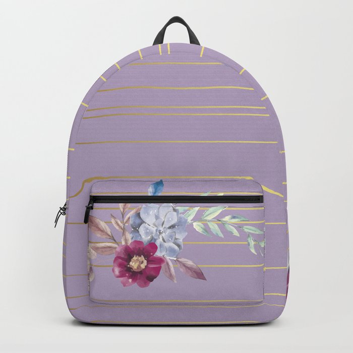 Pastel Watercolor Floral with Metallic Stripes Backpack