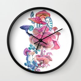 Watercolor hallucinogenic mushrooms. Wall Clock
