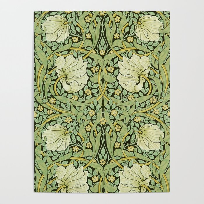 Vintage William Morris Pimpernel Green Floral Pattern Poster