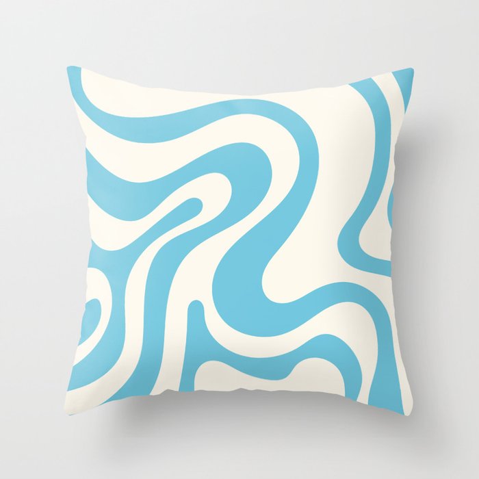 Retro Groovy Swirl Liquid Art - Sky Blue Throw Pillow