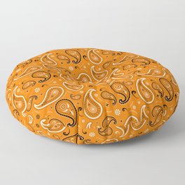 Black and White Paisley Pattern on Orange Background Floor Pillow