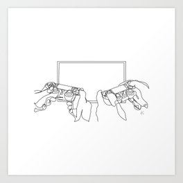" Gaming Collection " - Hands Holding Gamepads In Front Of Tv Art Print