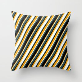 [ Thumbnail: Orange, Mint Cream, Dark Slate Gray, and Black Colored Lined/Striped Pattern Throw Pillow ]