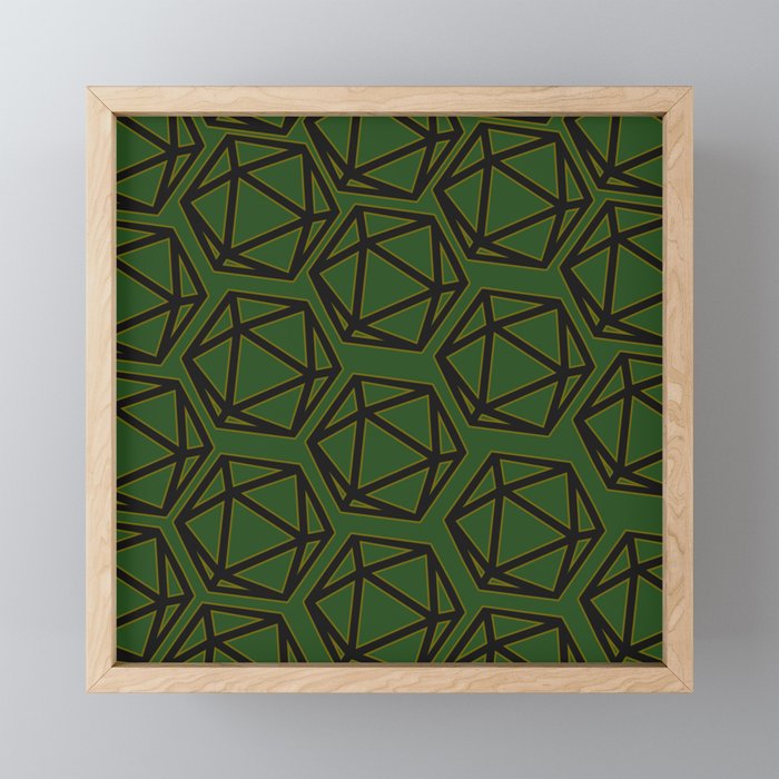 D20 Pattern - Green Gold Black Framed Mini Art Print
