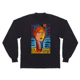 Woman at the window on the French Riviera Long Sleeve T Shirt