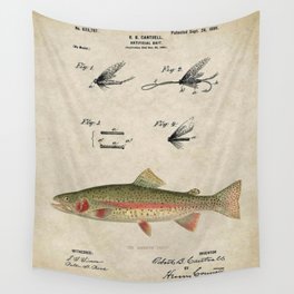 Vintage Rainbow Trout Fly Fishing Lure Patent Game Fish Identification Chart Wall Tapestry