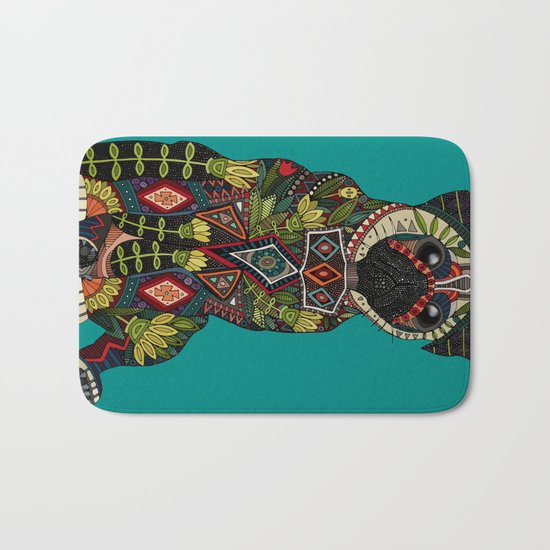 pug love teal Bath Mat