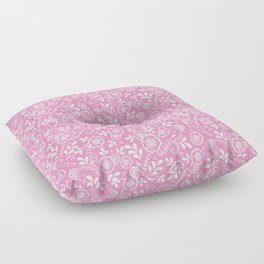Pink And White Eastern Floral Pattern Floor Pillow