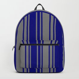 [ Thumbnail: Blue & Grey Colored Stripes/Lines Pattern Backpack ]