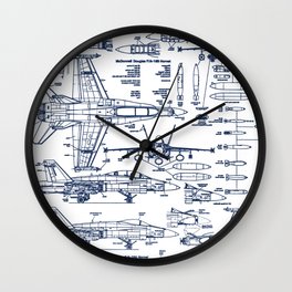F-18 Blueprints // Blue Ink Wall Clock