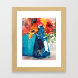 Bright Cobalt and Orange Floral  Framed Art Print