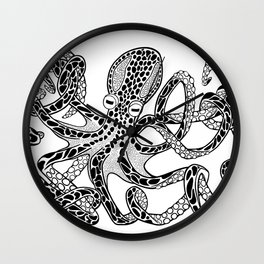 Octopus Keeping it all Together Wall Clock | Digitaldrawing, Blackandwhite, Octopus, Drawing, Digital 