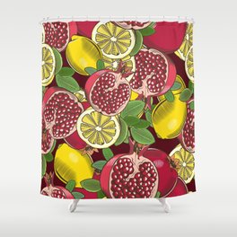 Colored seamless pattern with pomegranates and lemons in vintage style Shower Curtain