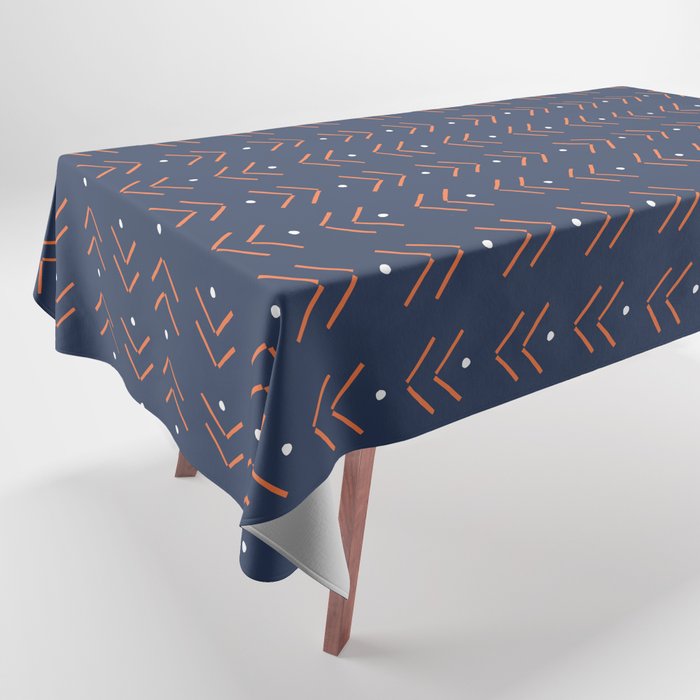 Arrow Lines Geometric Pattern 35 in Navy Blue Orange Tablecloth