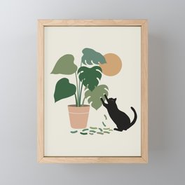 Cat and Plant 13: The Making of Monstera Framed Mini Art Print