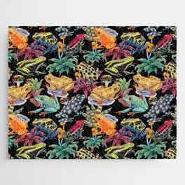 Tropical frogs and plant - black Jigsaw Puzzle