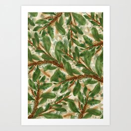 Watercolor abstract green and earthy leaves Art Print