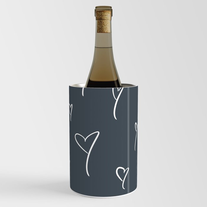 Minimal Drawing of Blue Gray Heart Pattern Wine Chiller