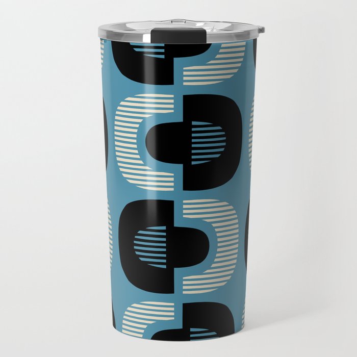 Retro Mid Century Modern Pattern 124 Blue Black and Beige Travel Mug