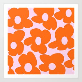Large Orange Retro Flowers Baby Pink Background #decor #society6 #buyart Art Print